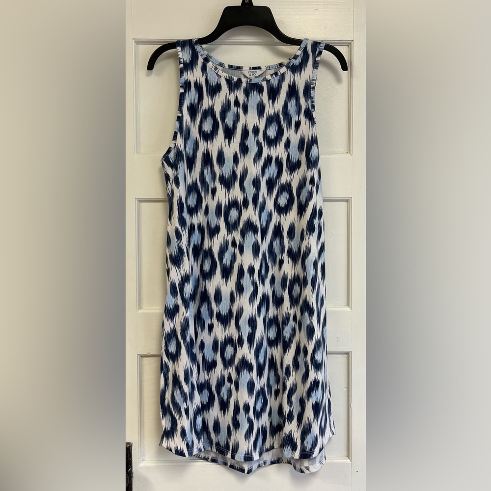 Crown & Ivy Animal Leopard Print Scoop Neck blue and white knit dress M